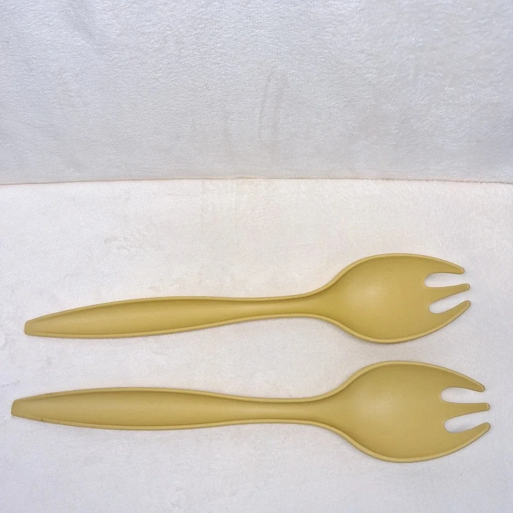 Tupperware Vintage Salad Serving Utensils 12'' Fork Spoon 2 Harvest Gold